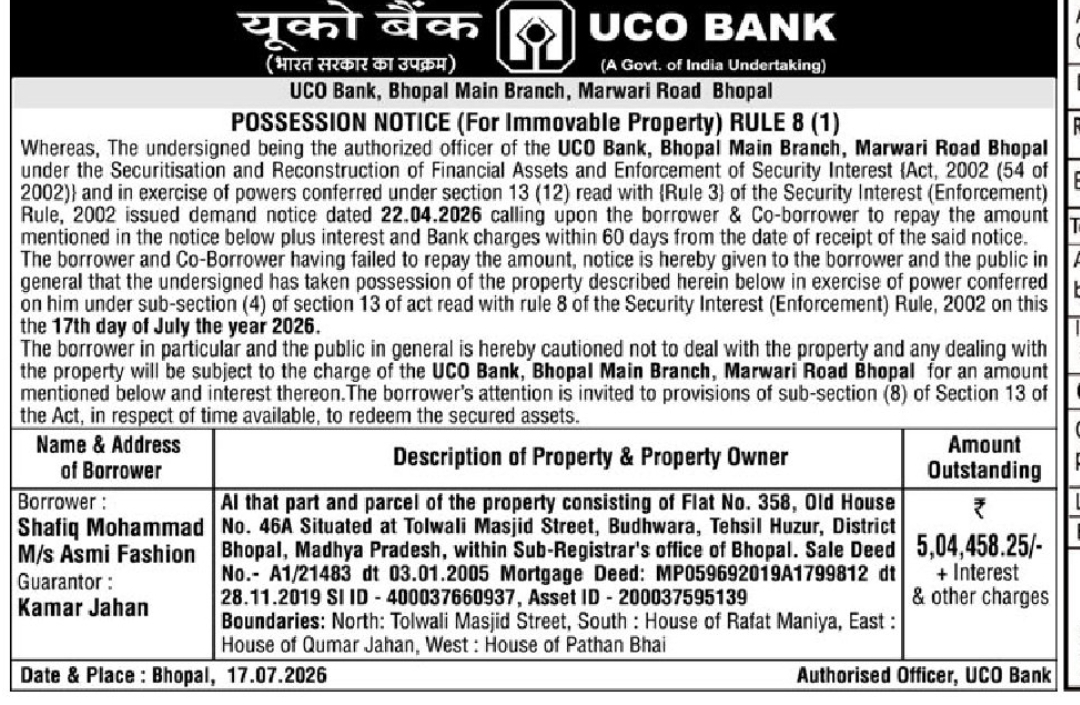 🏦 UCO Bank Possession Notice