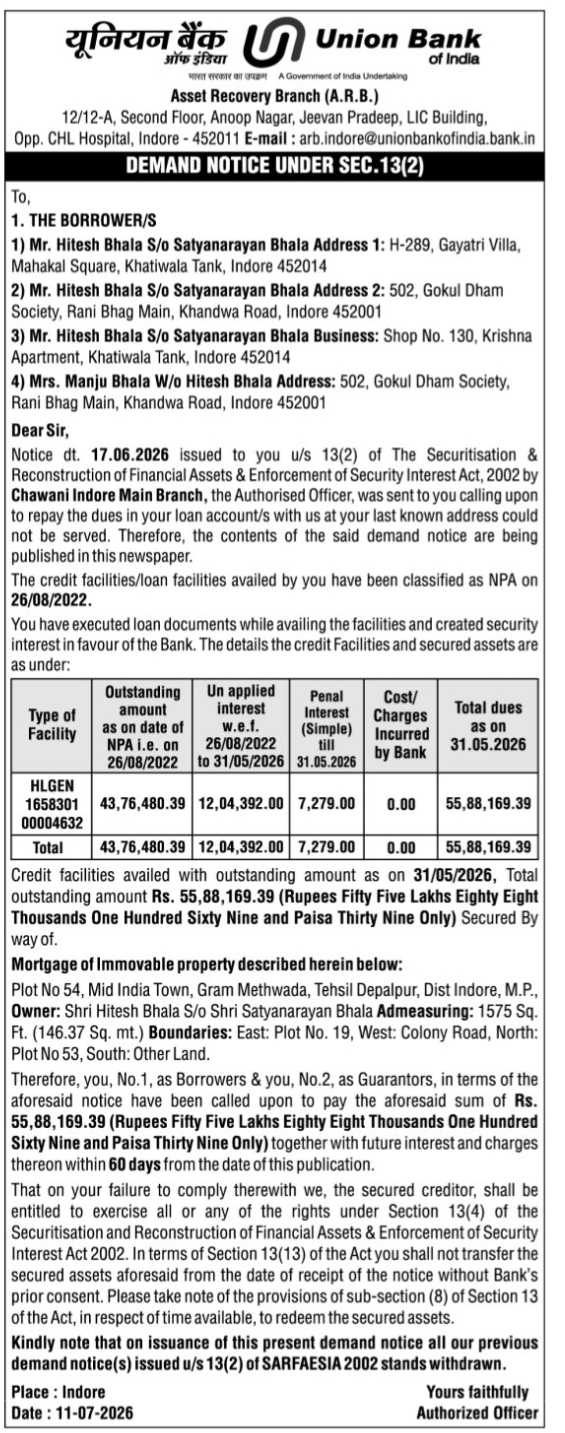 🏦 Union Bank of India – Demand Notice