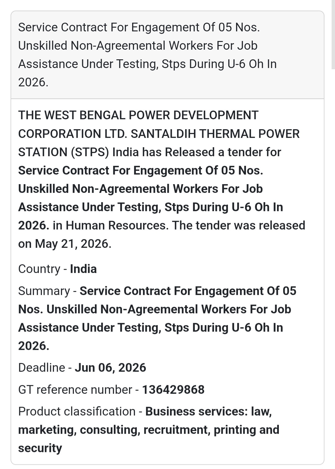 👷 Unskilled Workforce Engagement Tender