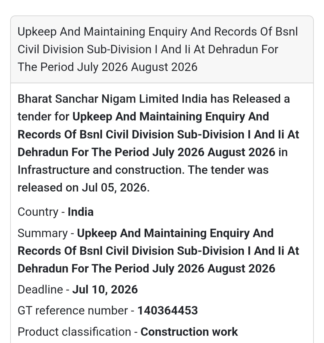 🗂️ Upkeep & Maintenance of Enquiry and Records – BSNL Dehradun 📁