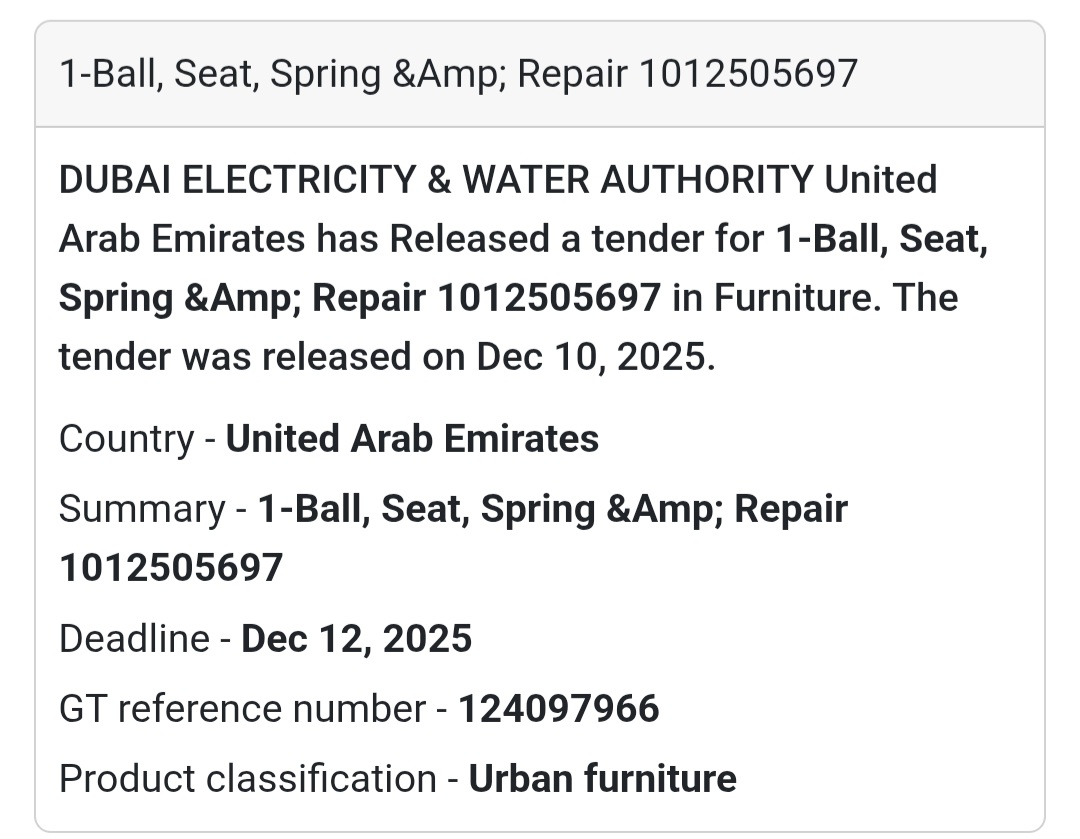📢 Urban Furniture Tender – UAE 🇦🇪