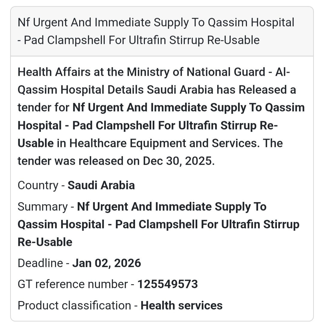 🏥 Urgent Gynecology Equipment Tender