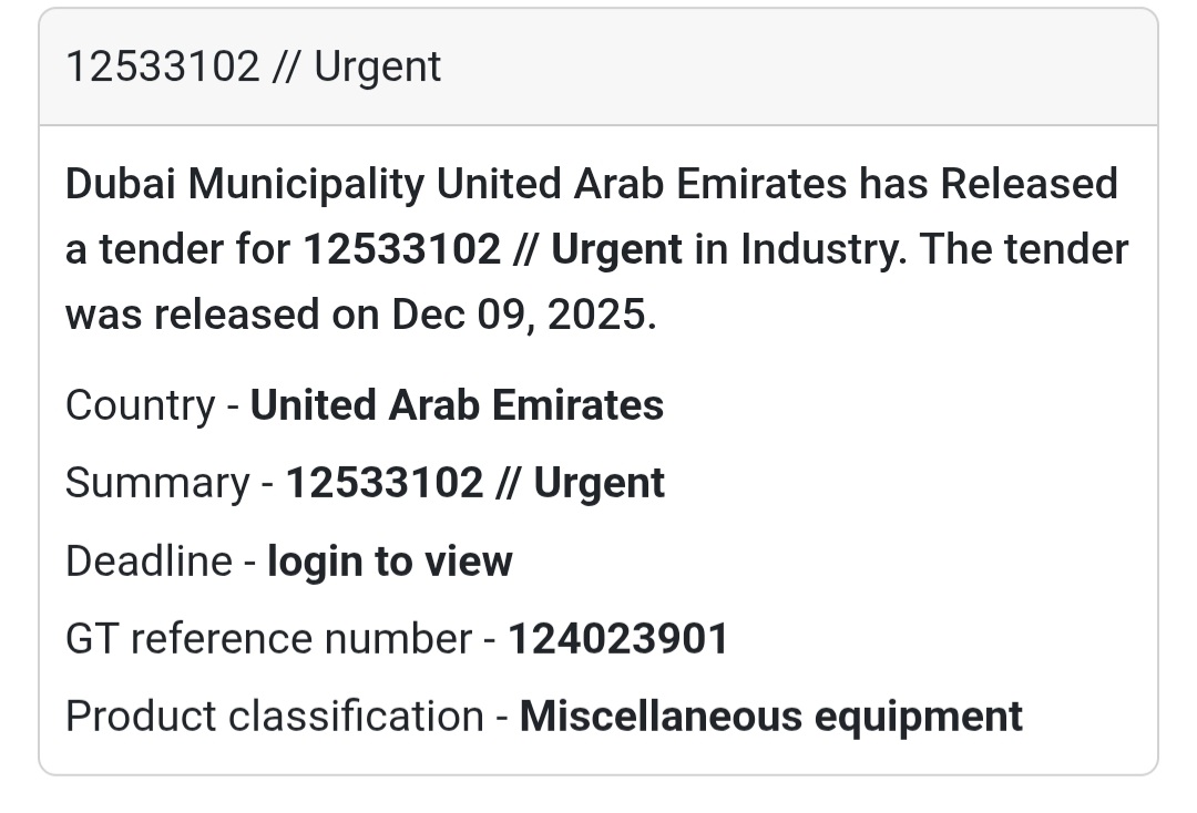 🚨 Urgent Industry Tender – UAE 🇦🇪⚠️