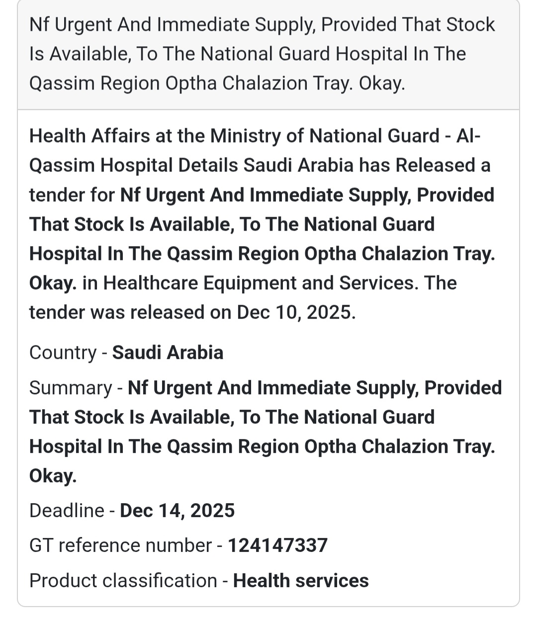 🏥 Urgent Medical Supply – Ophtha Chalazion Tray