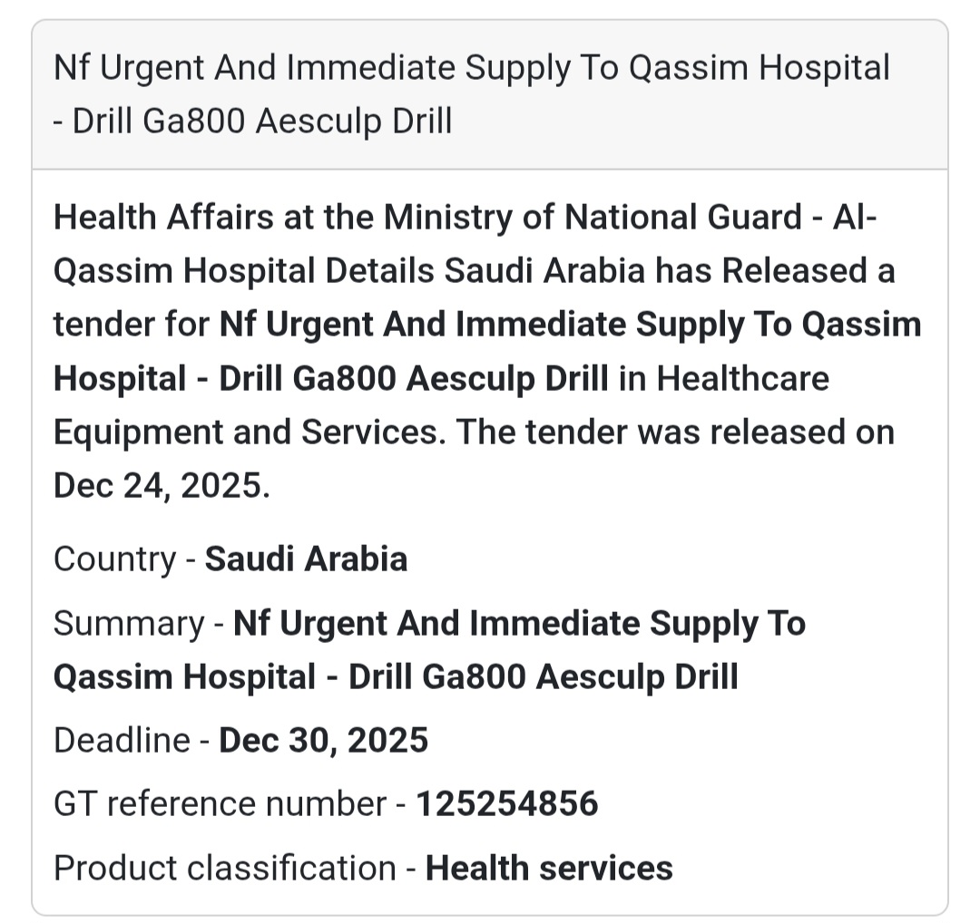 🏥 Urgent Medical Supply – Qassim Hospital 🇸🇦