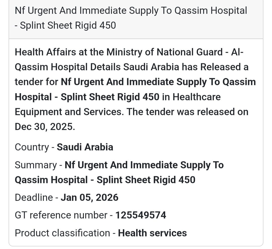 🏥 Urgent Medical Supply Tender – Saudi Arabia