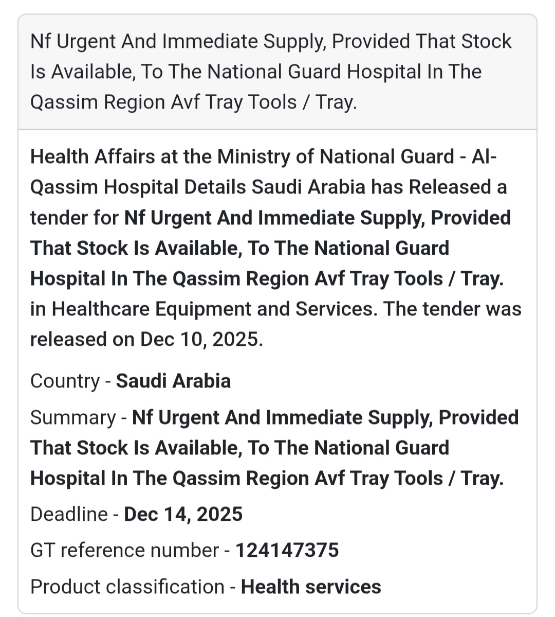 🧰 Urgent Supply – AVF Tray Tools / Tray