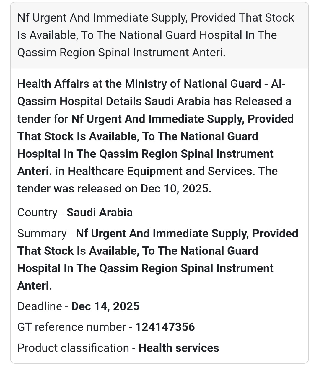 🏥 Urgent Supply – Spinal Instruments (Anterior)