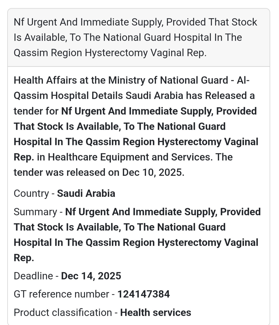 🏥 Urgent Supply – Vaginal Hysterectomy Equipment