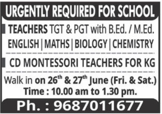 👩‍🏫 Urgent Teacher Recruitment