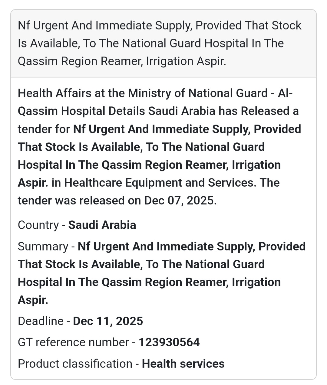 🚨 Urgent Tender Alert – Saudi Arabia 🇸🇦