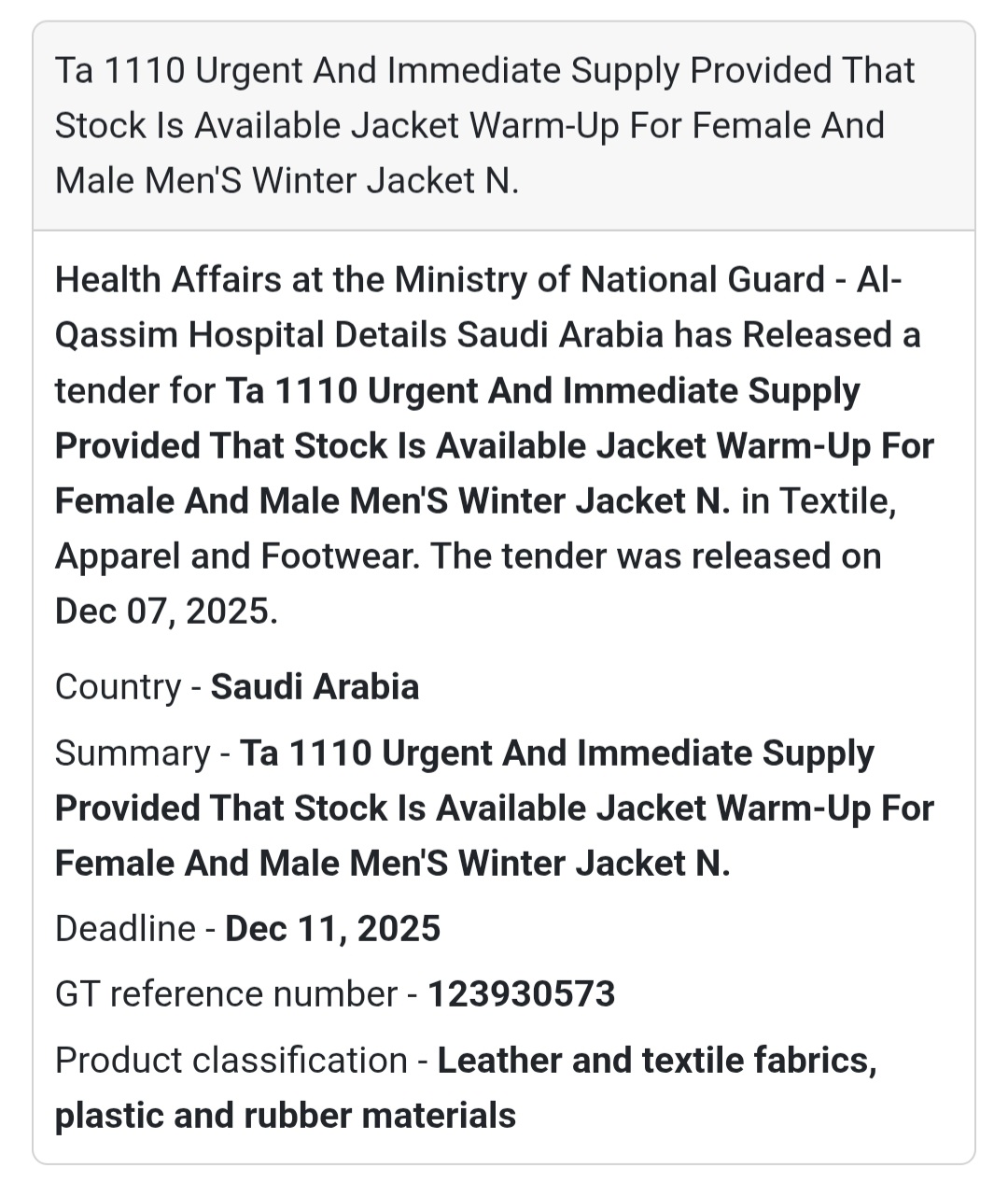 🚨 Urgent Tender Alert – Saudi Arabia 🇸🇦