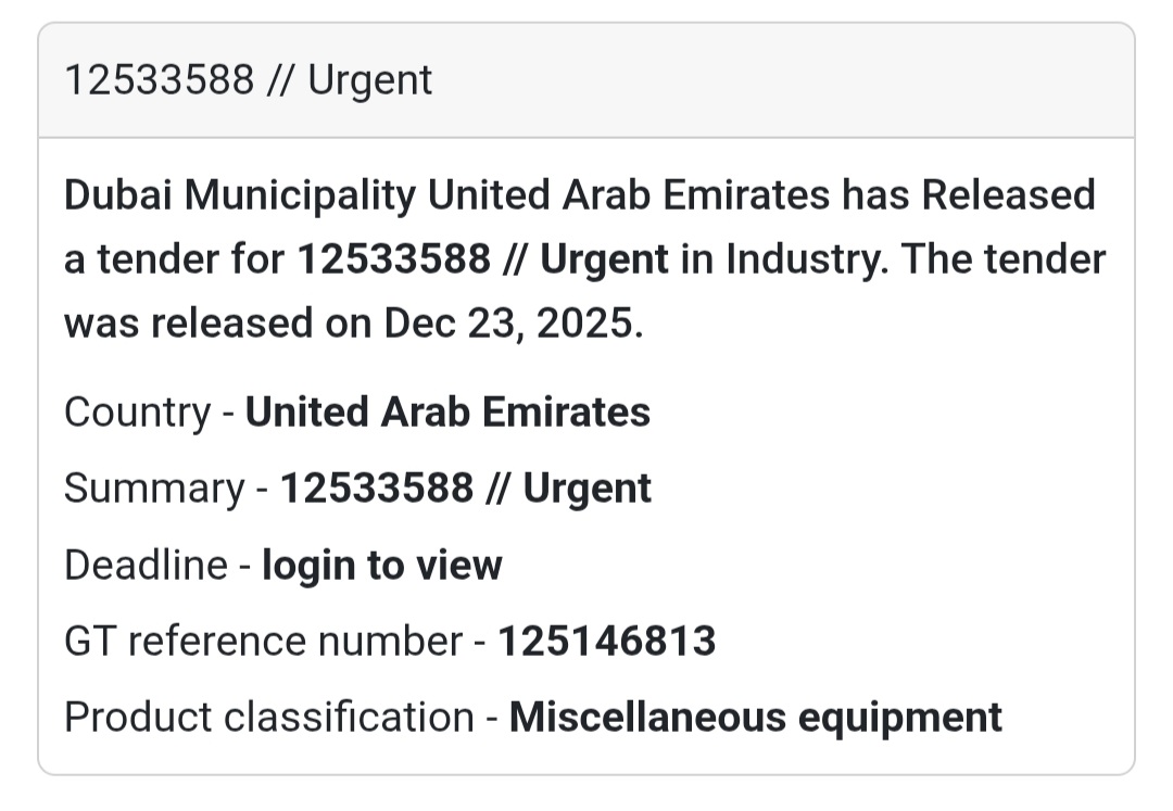 🚨 URGENT TENDER | UAE (Dubai Municipality