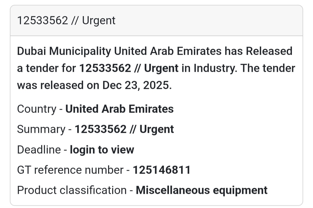 🚨 URGENT TENDER | UAE (Dubai Municipality)