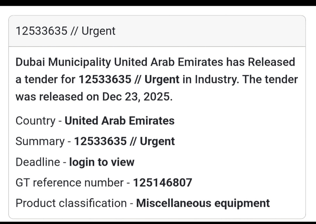 🚨 URGENT TENDER | UAE (Dubai Municipality)