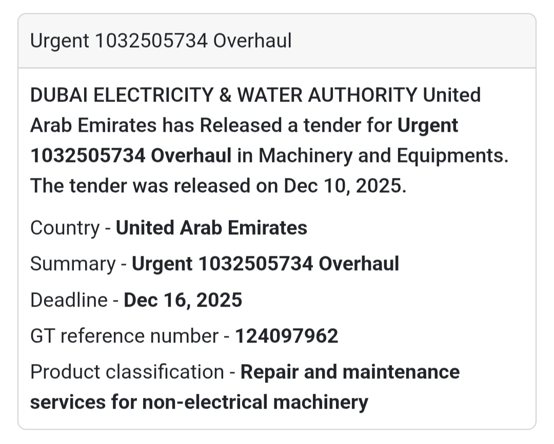📢 Urgent Tender – UAE 🇦🇪