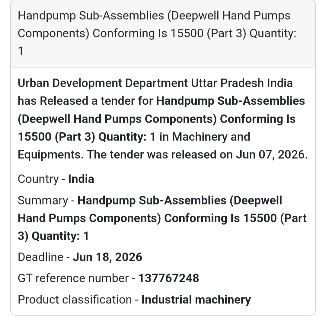 📍 Uttar Pradesh, India | Handpump Sub-Assemblies (Deepwell Hand Pump Components)