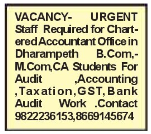 📊 Vacancy for Chartered Accountant Office Staff