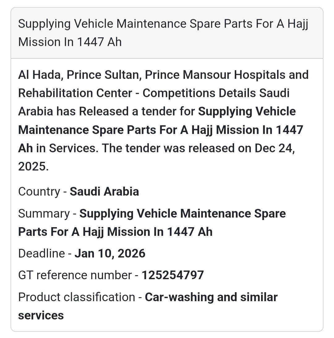 🚗 Vehicle Maintenance Spare Parts – Hajj Mission 1447 AH 🇸🇦