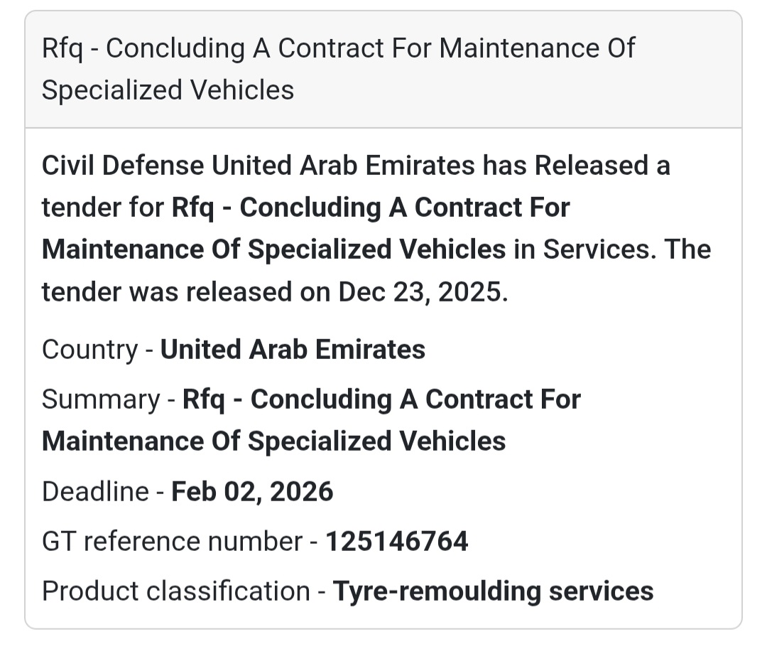 📢 Vehicle Maintenance Tender | UAE (Civil Defense)
