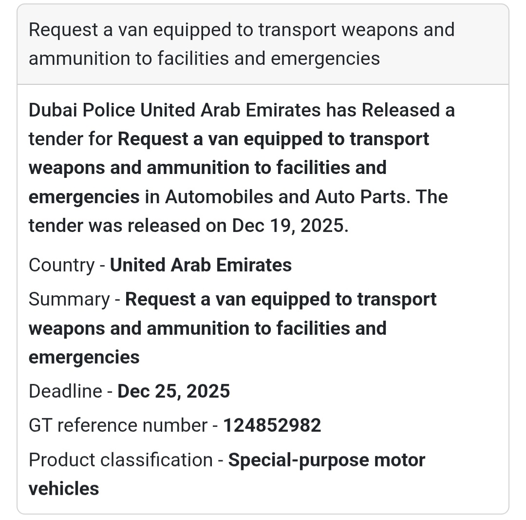 📢 Vehicle Supply Tender – UAE 🇦🇪