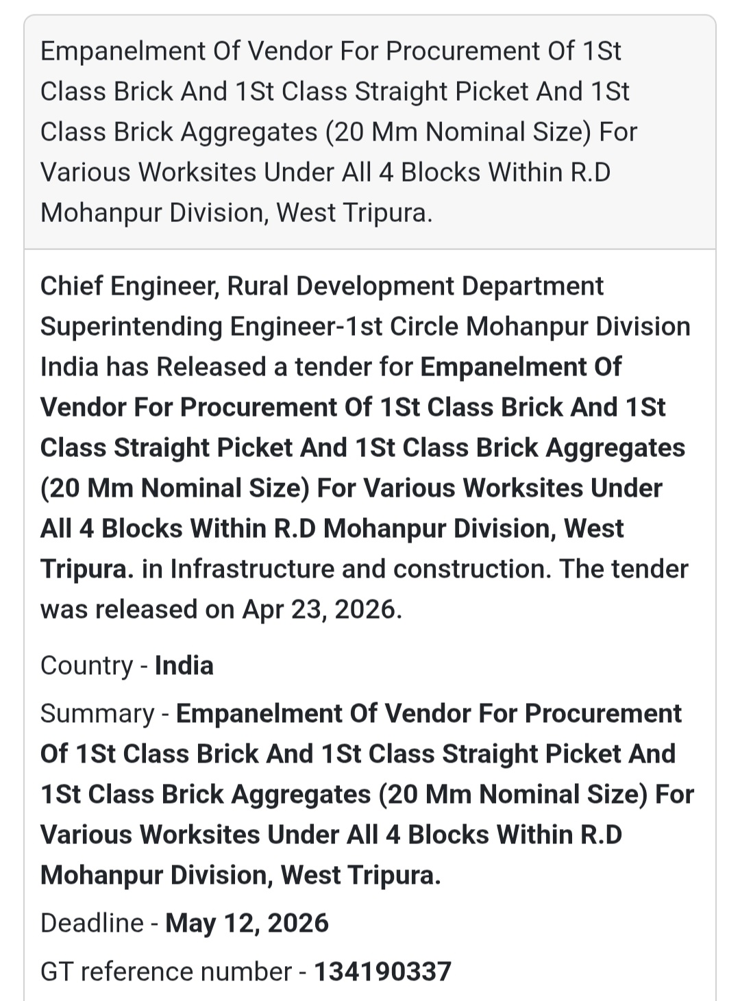 🧱 Vendor Empanelment – Mohanpur Division
