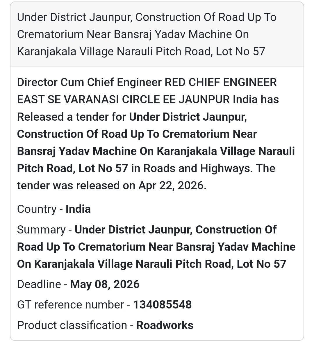 🛣️ Village Road Project – Sakra Muftiganj (Lot 54)