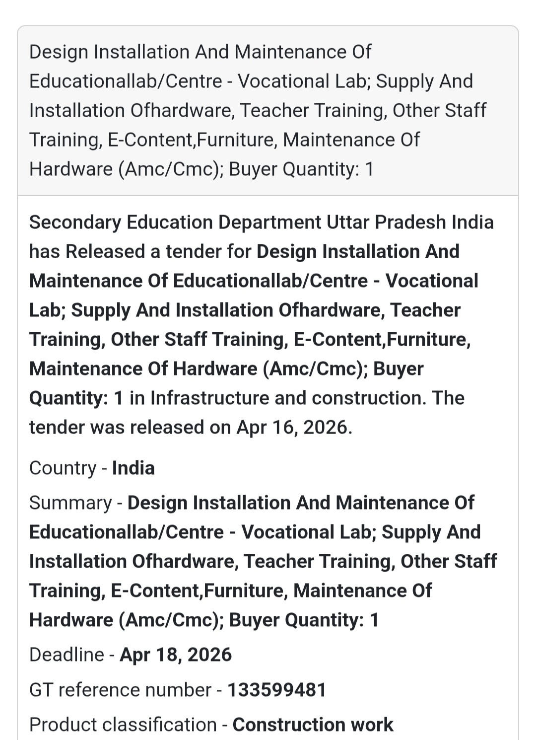 🧑‍🏫 Vocational Lab Development Tender