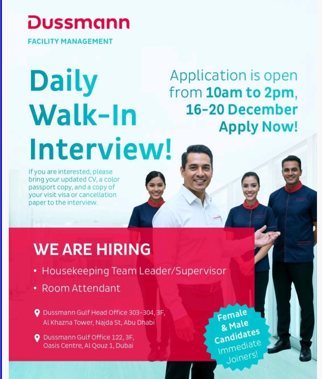 🚨 WALK-IN INTERVIEW | DUSSMANN GULF 🚨
