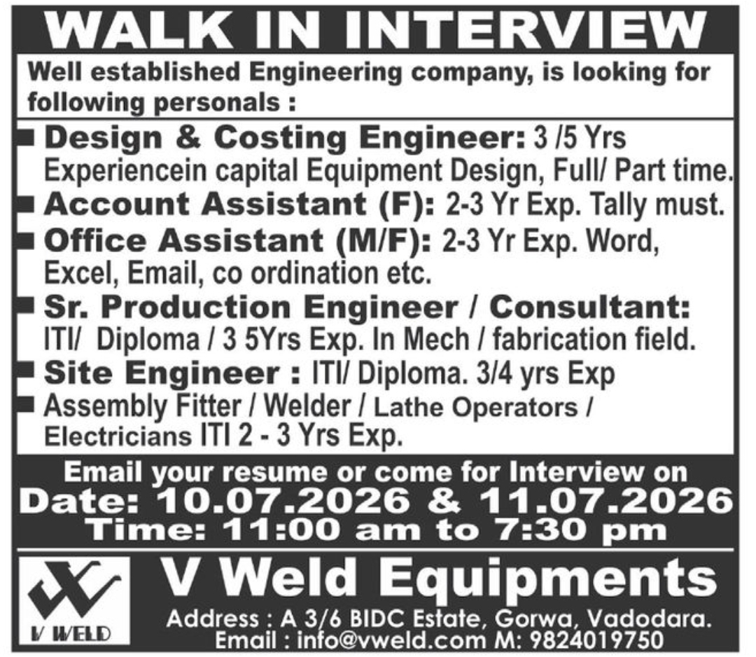 🏭 Walk-in Interview – Engineering Company