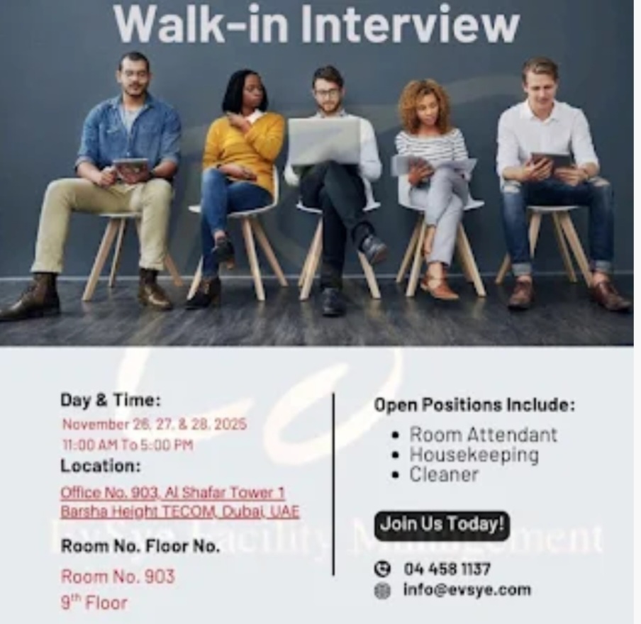 🚀 Walk-In Interview – Facility Management Jobs in Dubai! 🇦🇪