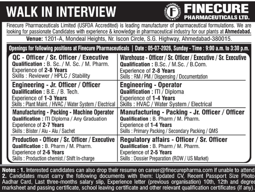 💼 Walk-in Interview – Finecure