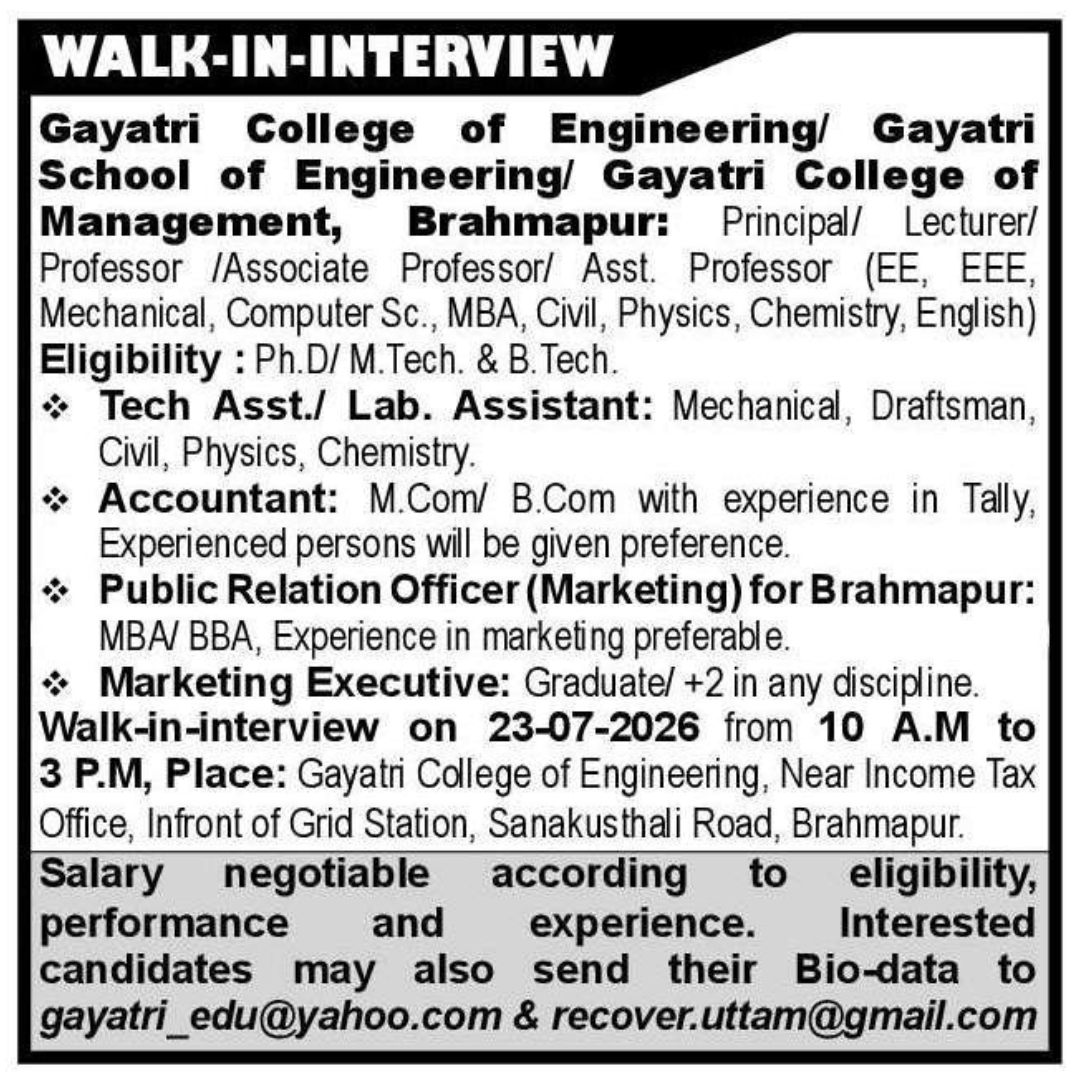 🎓 Walk-in Interview | Gayatri Group of Institutions