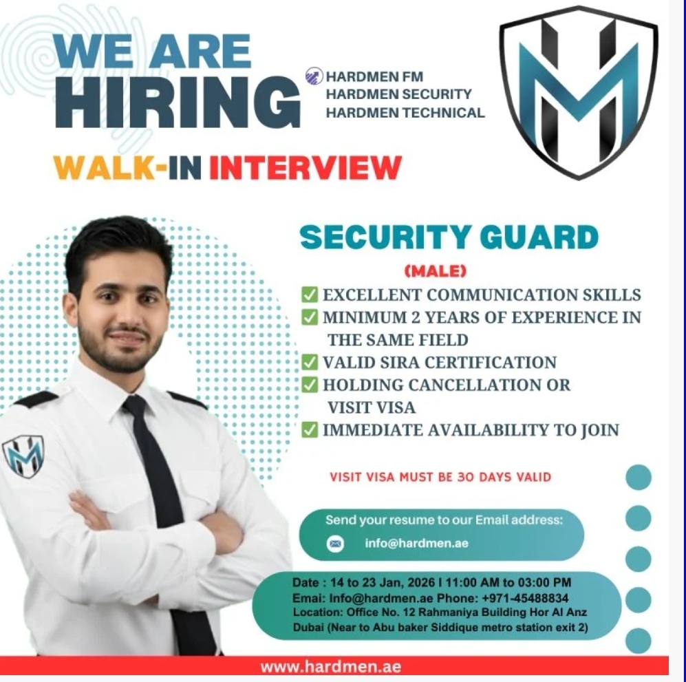🛡️ Walk-In Interview – Security Guards (Dubai)
