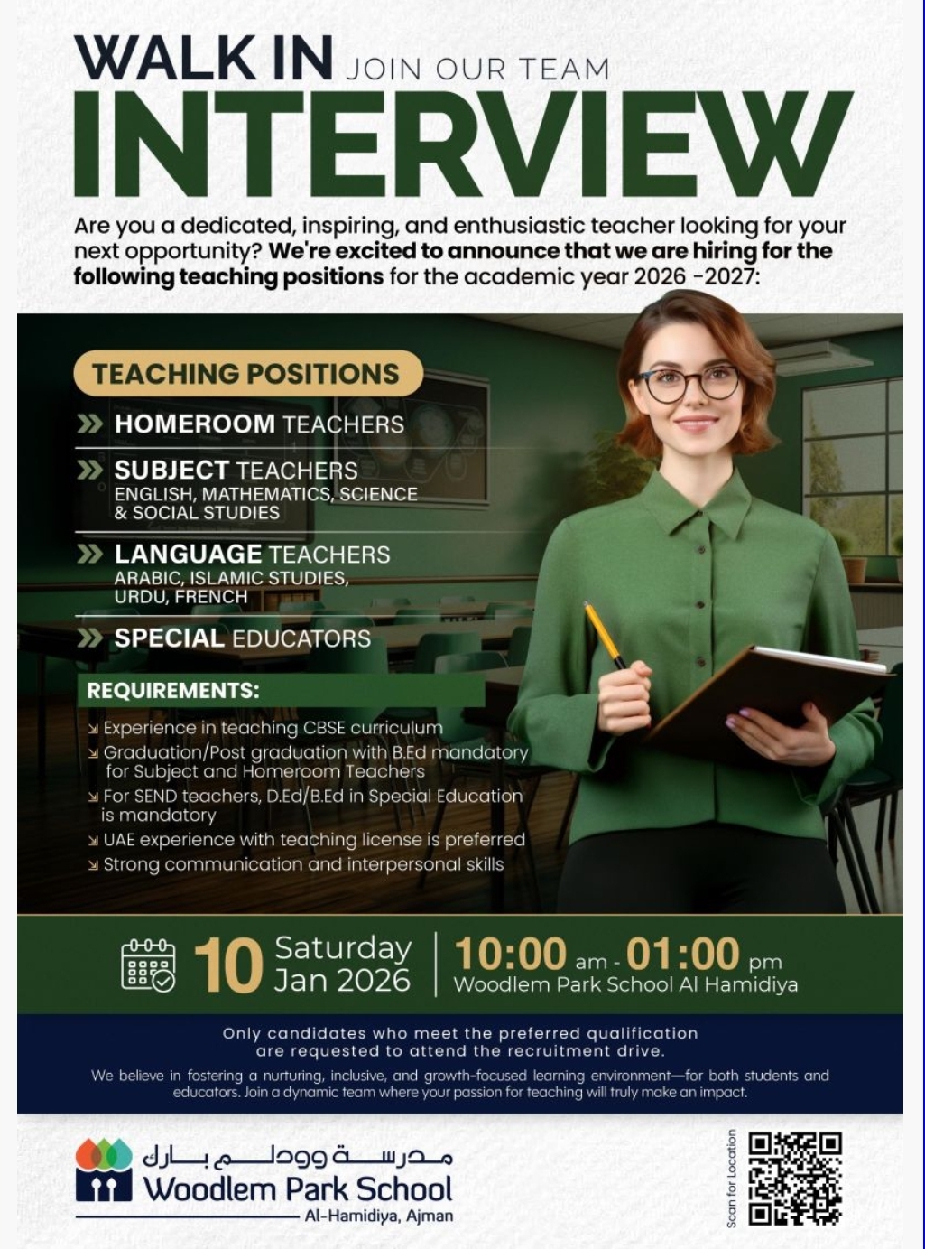 🎓🚶‍♀️ WALK-IN INTERVIEW – TEACHING JOBS | AJMAN (2026–2027) 🚶‍♂️🎓