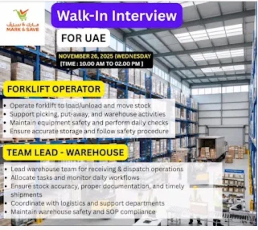 📢 Walk-In Interview – UAE Hiring!