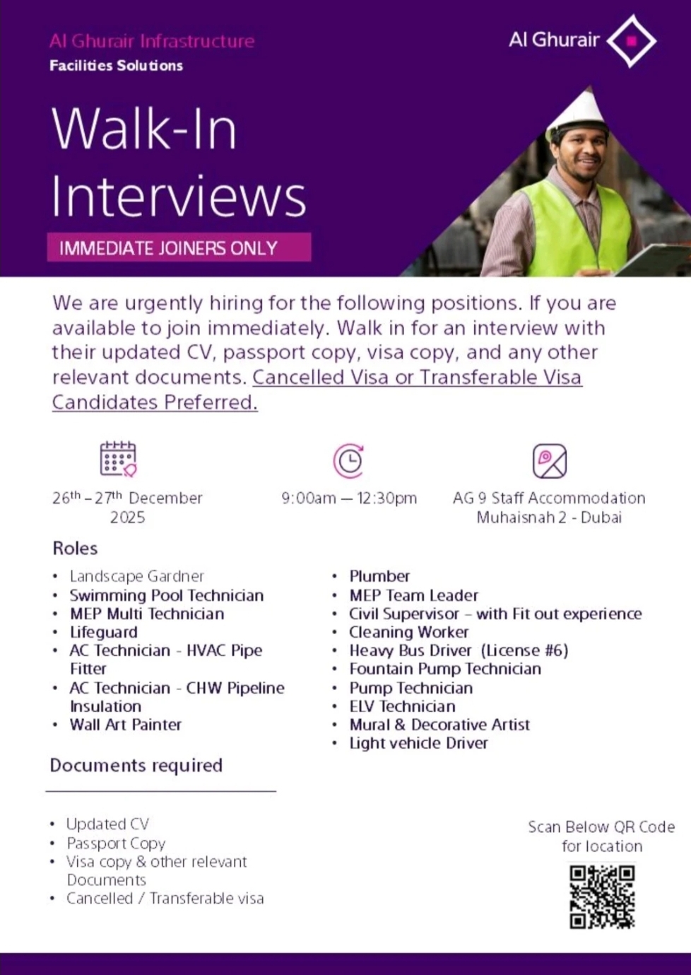 🚶‍♂️ Walk-In Interviews – Al Ghurair Infrastructure 🇦🇪