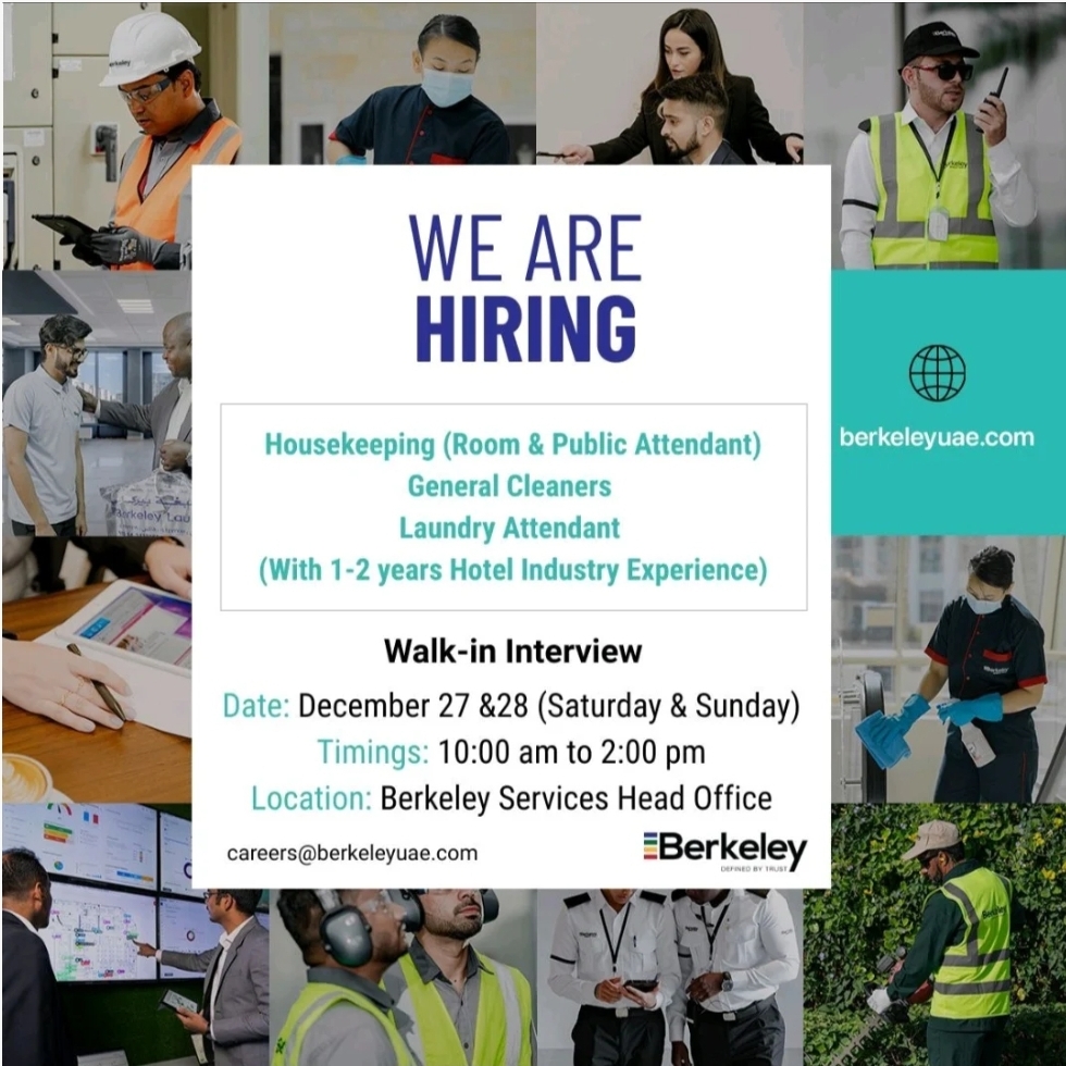 🏨 Walk-In Interviews – Berkeley Services (Dec 27–28) 🇦🇪