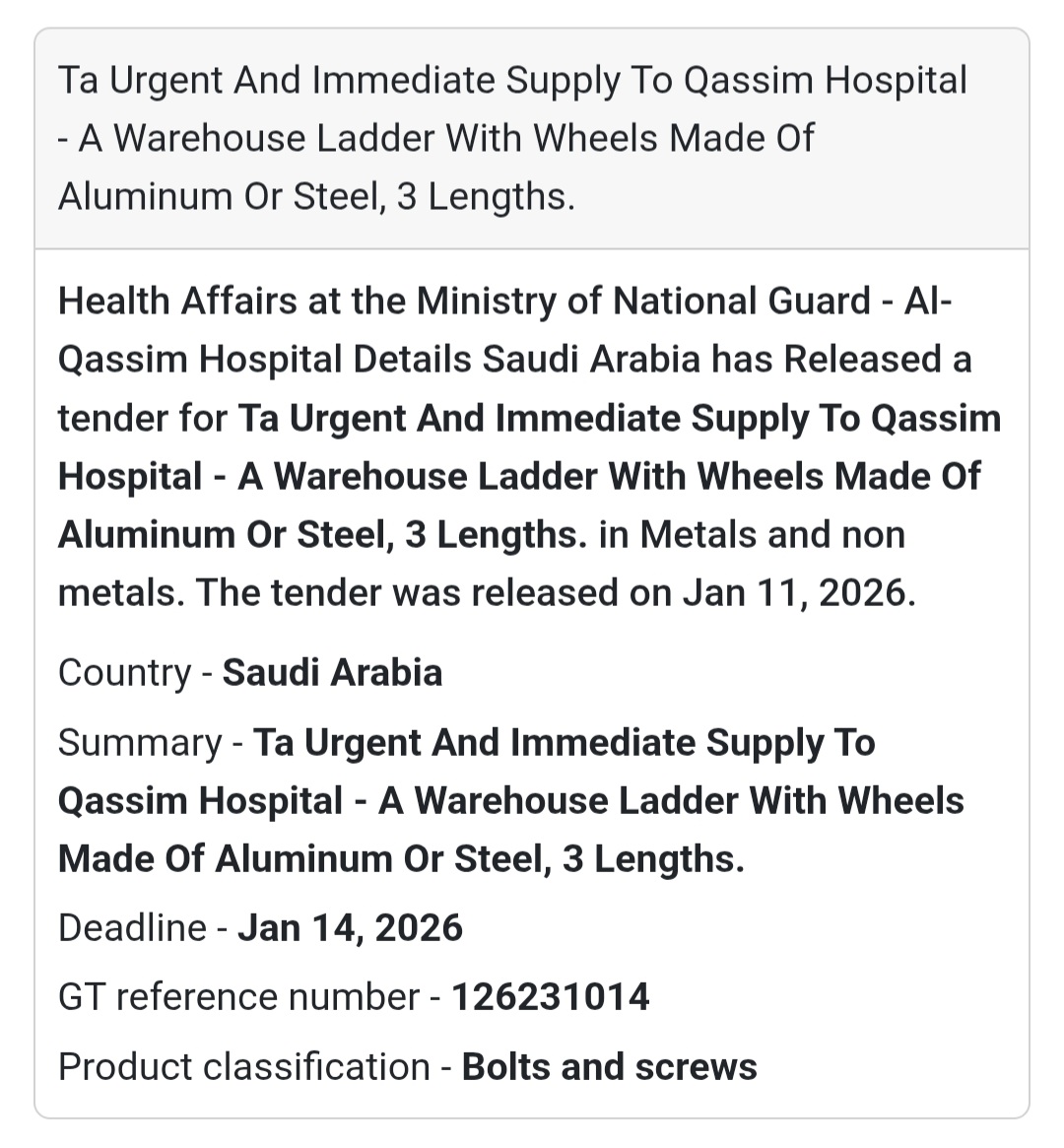 🪜 WAREHOUSE LADDER SUPPLY (URGENT)