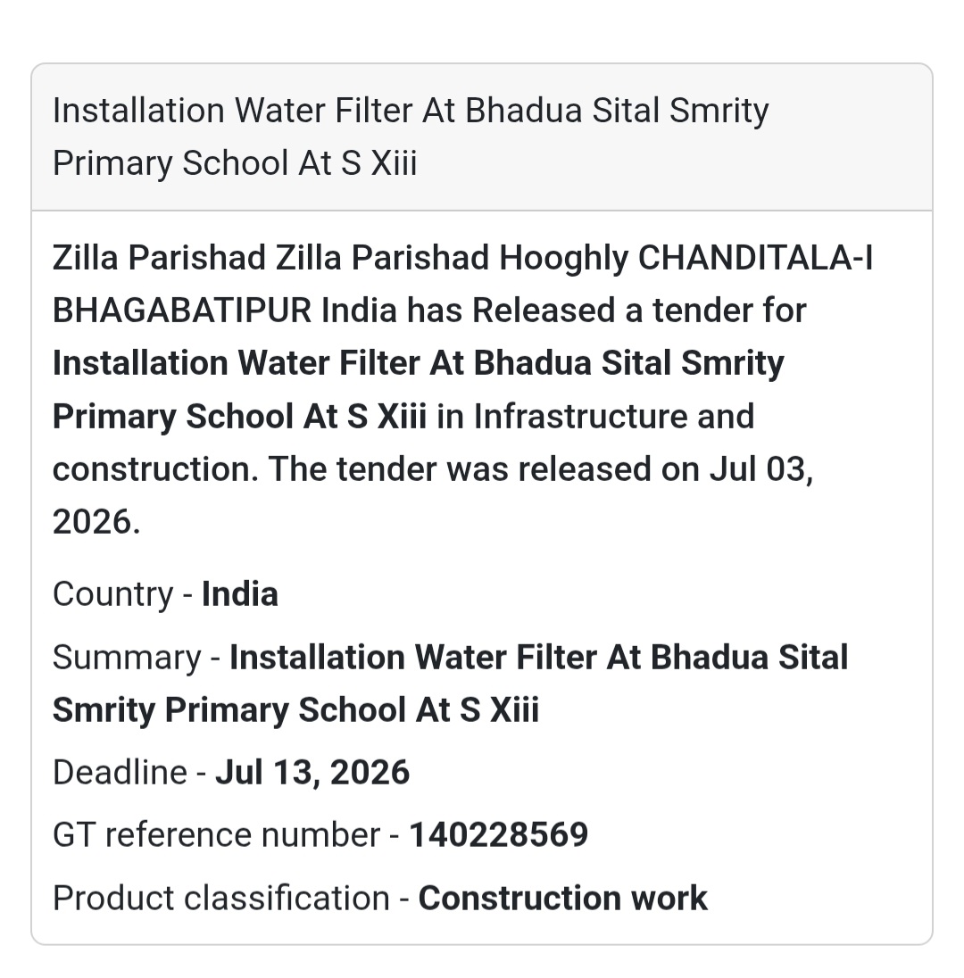 🏫 Water Filter Installation Tender – Hooghly, West Bengal