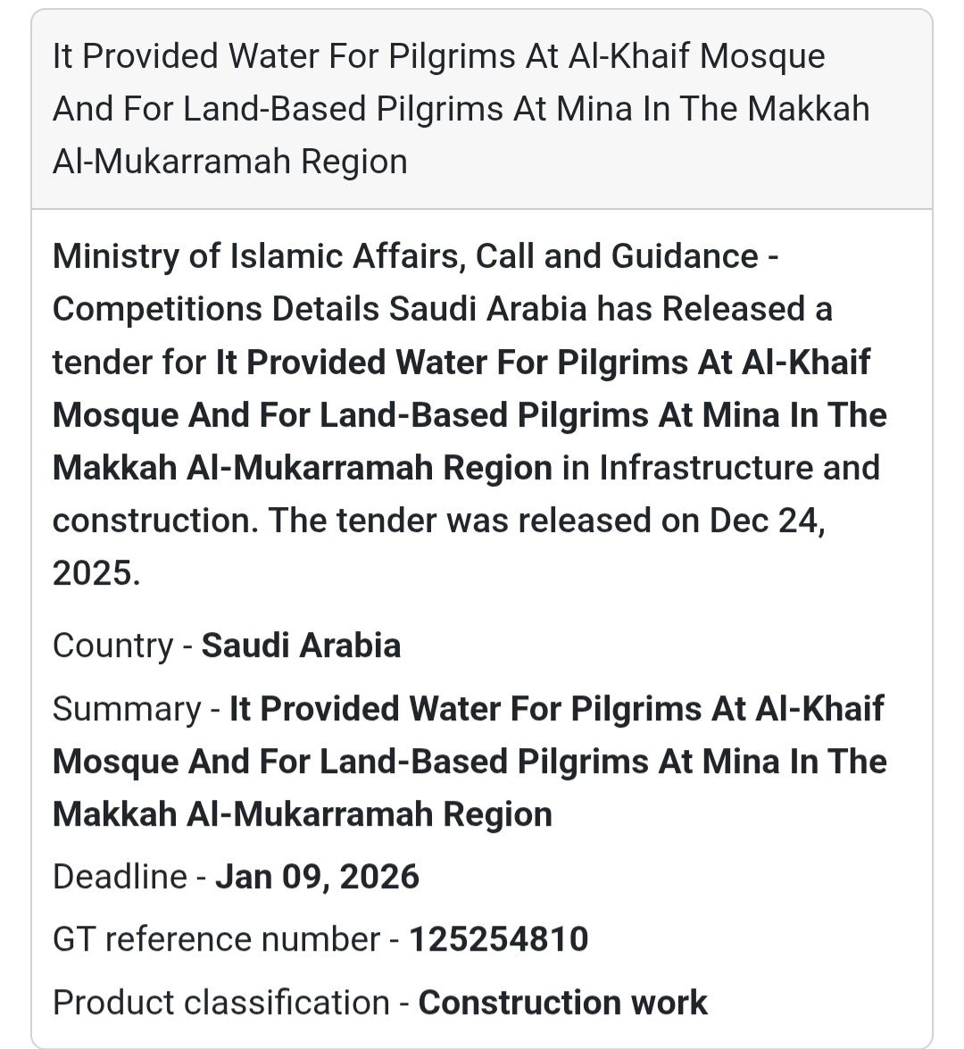 💧 Water Provision for Pilgrims – Al-Khaif Mosque & Mina 🇸🇦