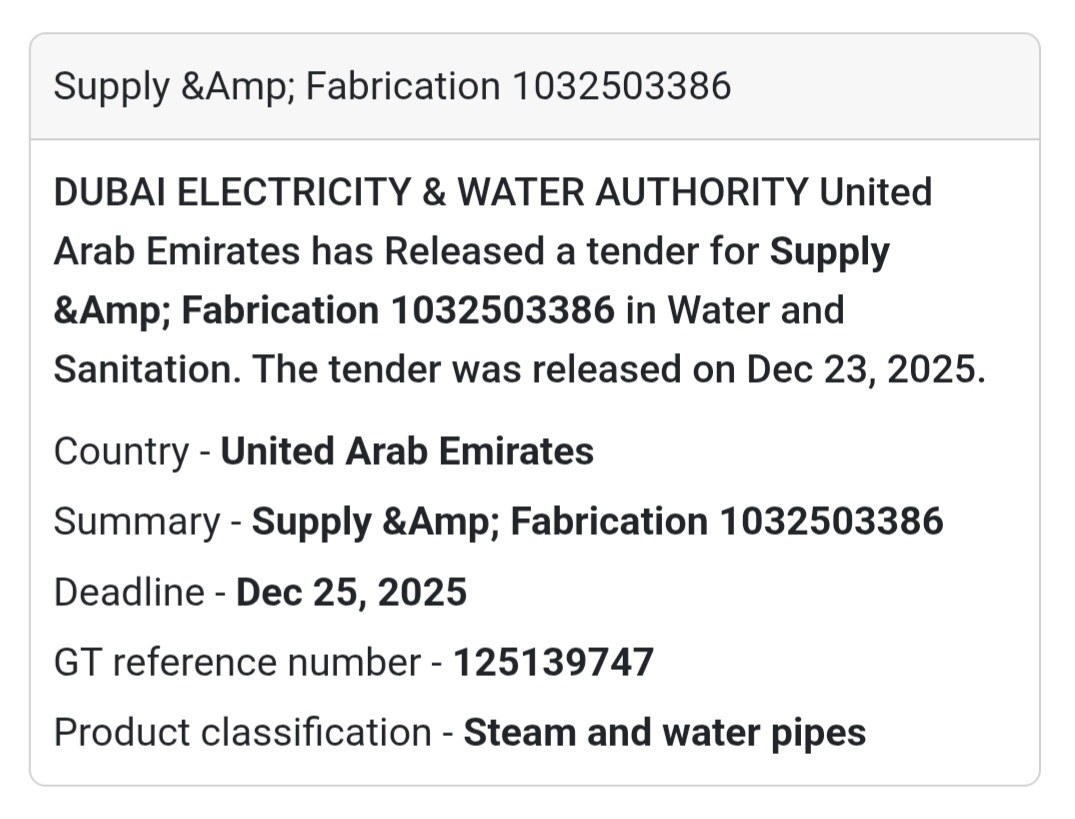 📢 Water & Sanitation Tender | UAE