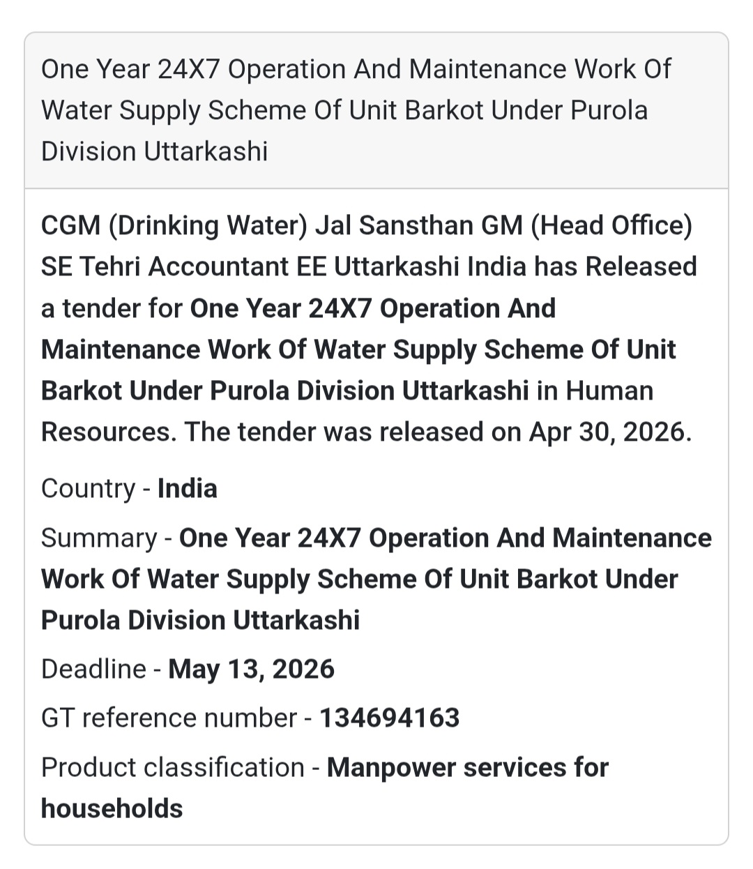 💧 Water Supply O&M – Barkot