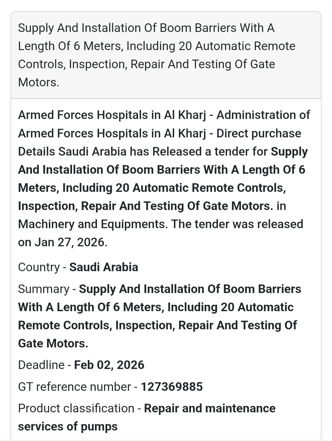 🚧 Supply & Installation of Boom Barriers (6 Meters)