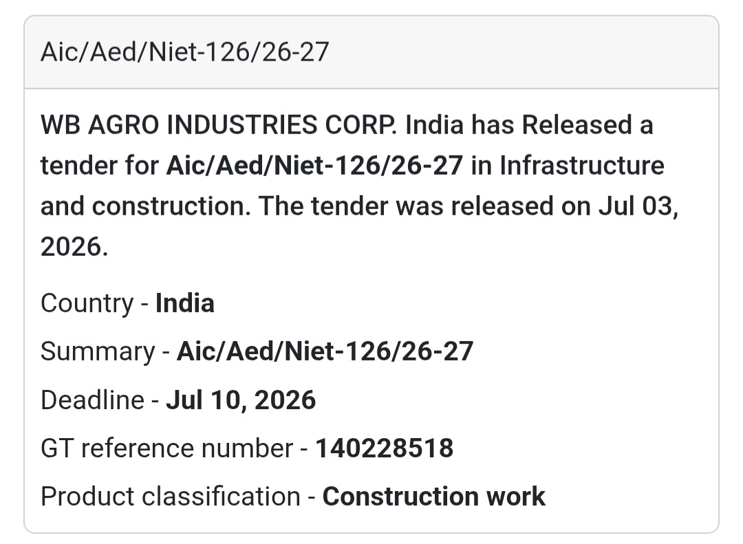 🚧 WB Agro Industries Corp. Tender – West Bengal