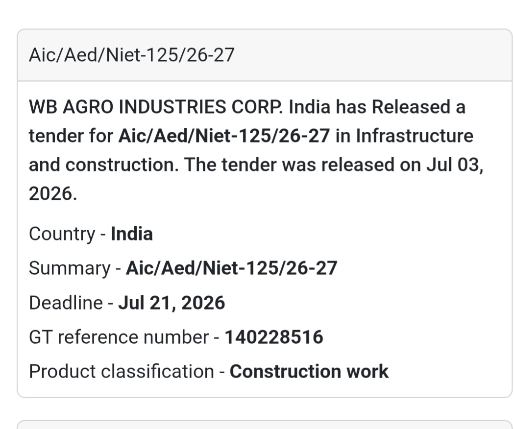 🚧 WB Agro Industries Corp. Tender – West Bengal