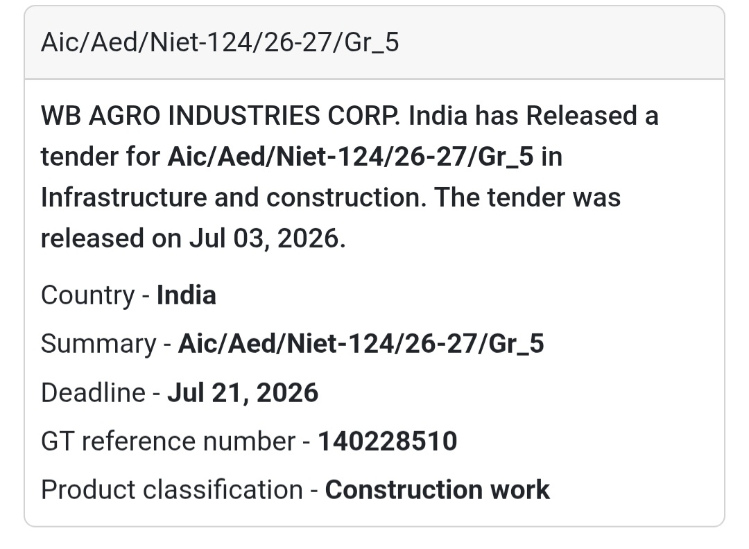 🚧 WB Agro Industries Corp. Tender – West Bengal