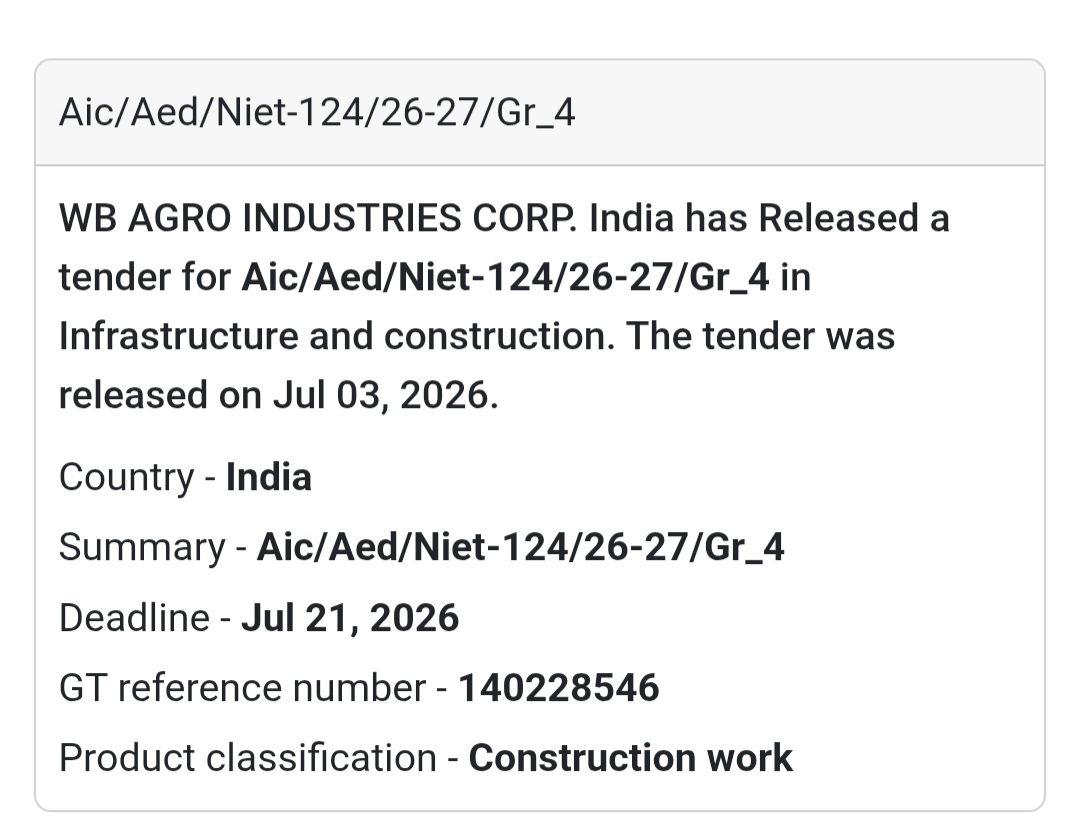 🌾 WB Agro Industries Corporation Tender – West Bengal