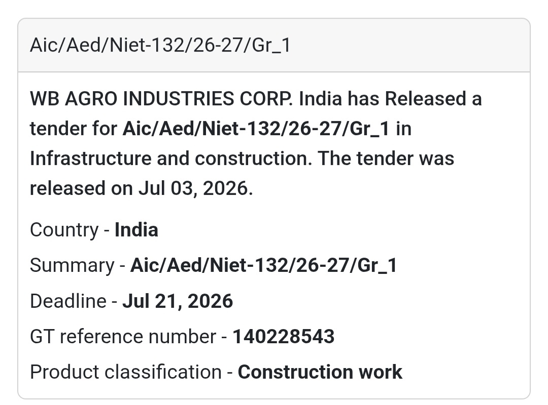 🌾 WB Agro Industries Corporation Tender – West Bengal