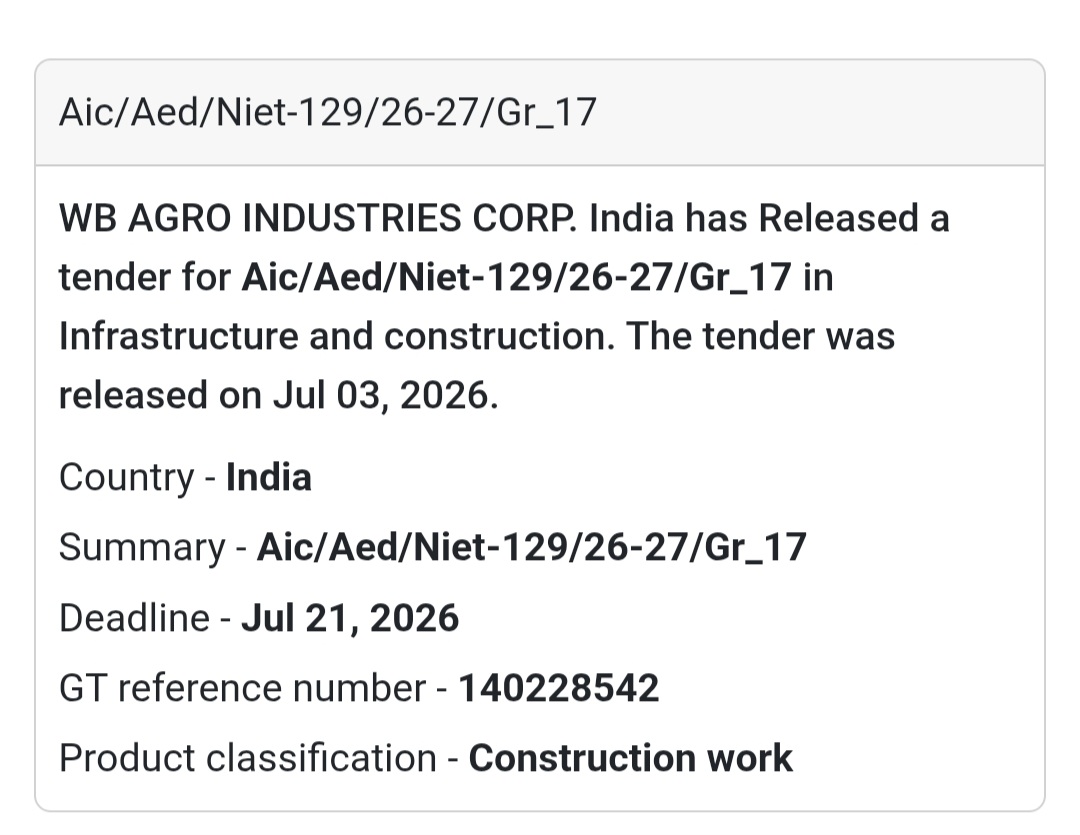 🌾 WB Agro Industries Corporation Tender – West Bengal